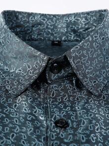 Men's Jacquard Long Sleeve Shirt - Navy Blue - View 4