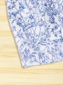 SHEIN 少女藍白瓷印花吊帶上衣 - 藍色 - 查看 3