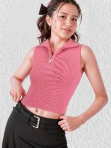 Suéter De Cuello Alto Sin Mangas Para Niña Adolescente - Rosa - Ver 1