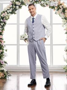 Manfinity VCAY Men's Plus Size Grid Single-Breasted Suit Vest And Pants