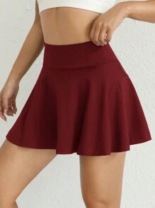 SHEIN EZwear 純色針織運動裙,附有口袋