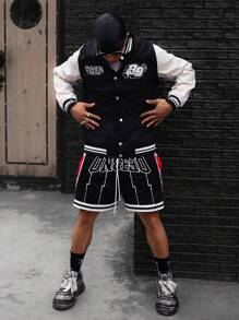 Gym Rark 男友风 男士撞色植绒贴花条纹装饰运动夹克 男士校队夹克 男士校队夹克 男士 校队夹克 校队夹克 - 黑色 - 查看 6