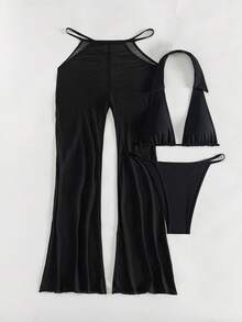 Swim Vcay Women's Halter Neck Bikini Set With Waist Cutout Design Summer Beach - Black - View 5