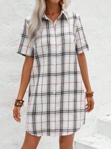 SHEIN LUNE Women's Plaid Shirt Dress - Multicolor - View 5