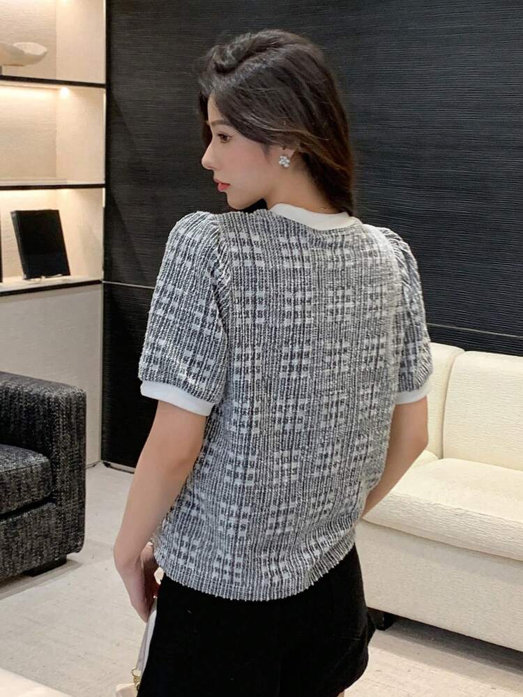 Loose-Fit Puff Sleeve Short Sleeve T-Shirt With Crew Neck