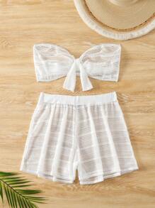 SHEIN Swim 2入組女士前綁帶套裙