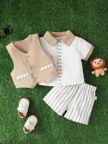 SHEIN Baby Boy Gentleman Suit, Handsome 3pcs/Set Outfits