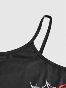 ROMWE Grunge Punk 哥特式蜘蛛印花吊带背心和格子裤睡衣套装，学校 - 彩色 - 查看 4