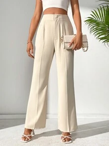 SHEIN Tall 純色休閒直筒褲 - 杏色 - 查看 4