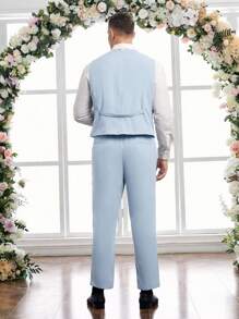 Manfinity VCAY 男士休閒針織西裝套裝（加大尺碼） - 藍色 - 查看 2