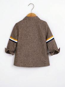 SHEIN Trẻ Con trai Sọc Ruy băng Và Thêu Áo sơ mi - Cà phê nâu - Xem 2