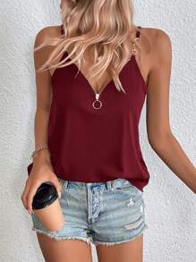 SHEIN LUNE 女性的鏈條肩帶圓環拉鍊背心