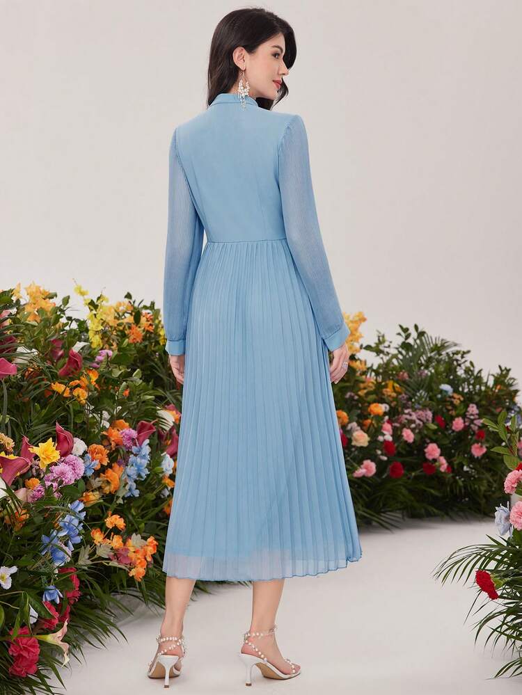 Ladies' Elegant Solid Color Dress With Pearl Decor