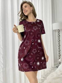 SHEIN Vestido de dormir de manga corta con estampado de cielo estrellado - Multicolor - Ver 3