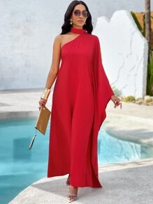 SOLERSUN 一肩蝙蝠袖連身裙 - 紅色 - 查看 6