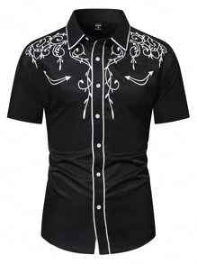Manfinity Homme Men's Graphic Printed Designer Short Sleeve Button-Up Collar Shirt, For Vacation, Dad And Me, Daddy