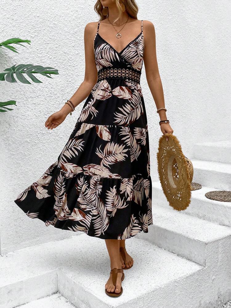Tropical Printed Spaghetti Strap Dress