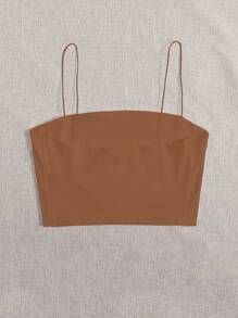 SHEIN Unity Ladies' Solid Color Cropped Camisole Top - Coffee Brown - View 2
