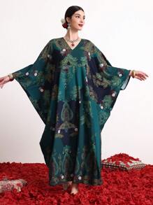 Divindia 女款植物印花蝙蝠袖連衣裙