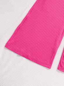 Teen Girl's Summer Halter Top And Bell Bottoms Set With Waist Bag And Belt - Hot Pink - View 3
