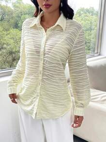 GENKIRA Women's Single-Breasted Long-Sleeved Shirt Fall Cloth For Women - Yellow - View 6