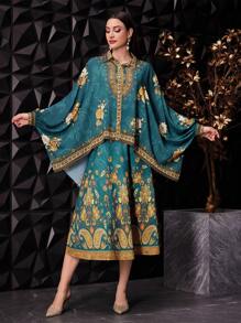 Modelyn Elegante Lockere Damenbluse Mit Batwing-ärmeln Und Blumenmuster Im Western-stil