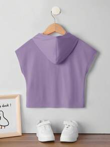 SHEIN Áo thun hoodie dệt kim màu trơn thông thường cho cô gái trẻ - Màu tím - Xem 2