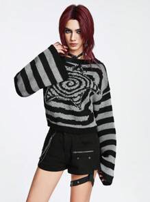 ROMWE Grunge Punk Women's Striped Off Shoulder Sweater, School - Multicolor - View 6