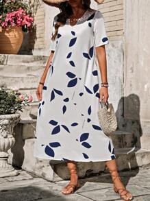 EMERY ROSE 缺口领口隐形口袋连衣裙长款女装 - 白色 - 查看 6