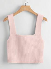 Franclia Square Neck Ribbed Knit Top - Pink - View 2