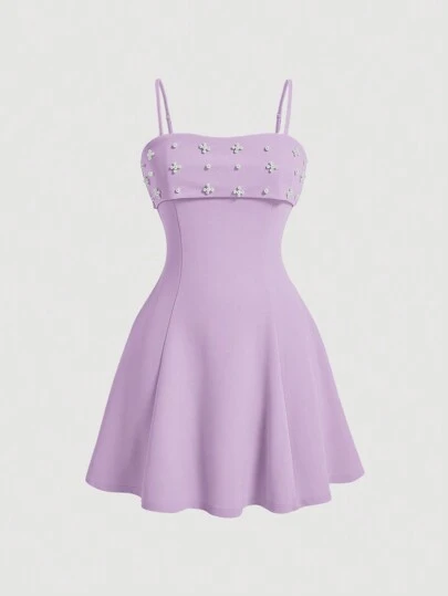 SHEIN MOD 女士珍珠串珠细肩带连衣裙