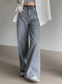 Dazy-Less Wide Leg Denim Jeans Old Money Style Business Casual Woman Work Clothes - Light Wash - View 9