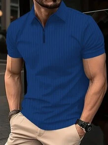 Manfinity Homme Men's Plus Size Solid Color Short Sleeve Polo Shirt - Blue - View 1