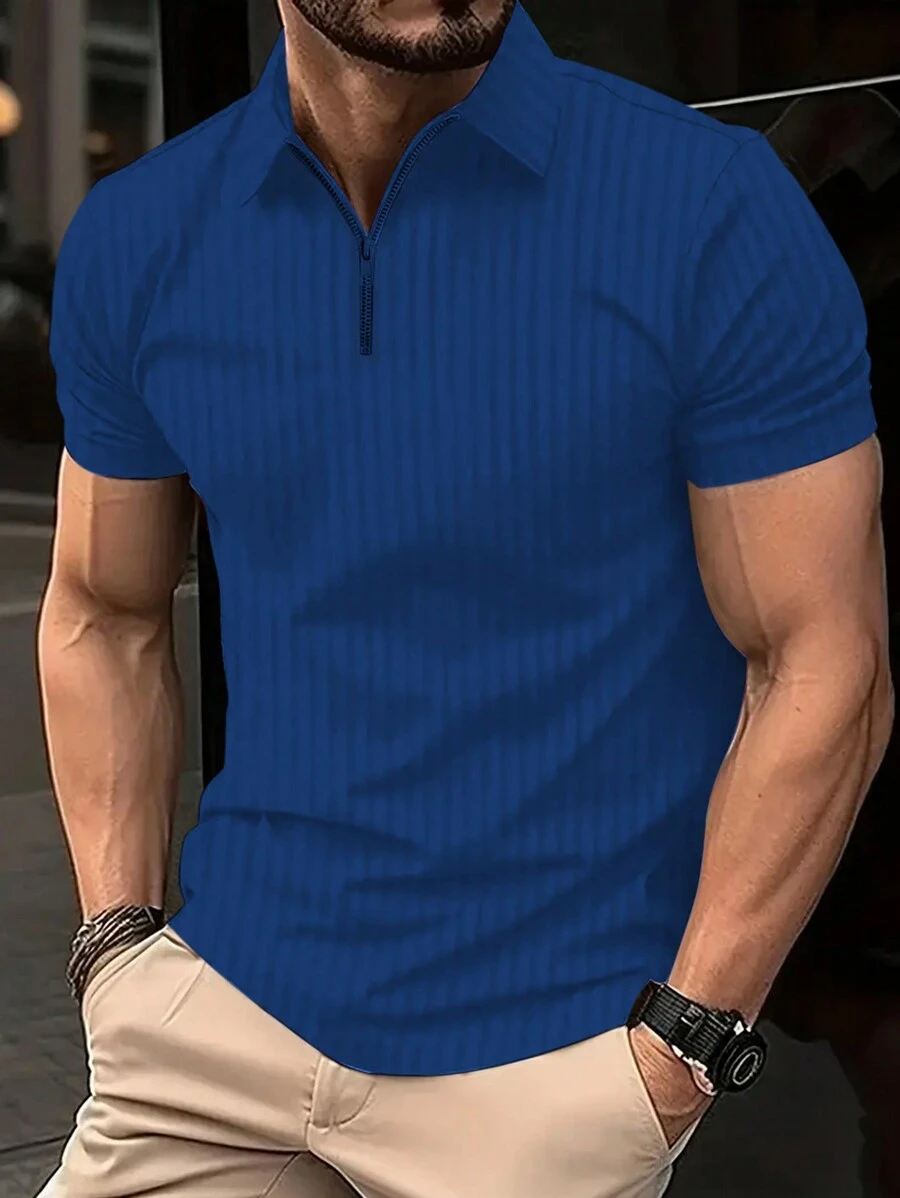 Manfinity Homme Men's Plus Size Solid Color Short Sleeve Polo Shirt - Blue - View 1