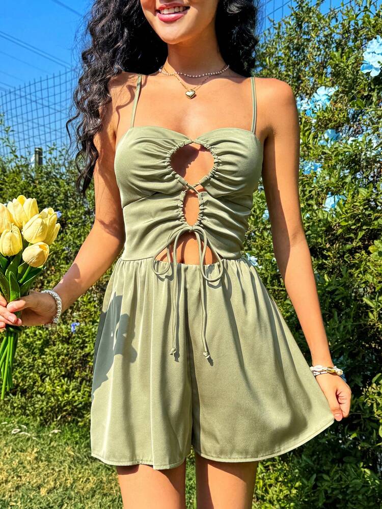 Solid Color Hollow Out Strapless Jumpsuit