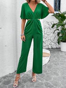 SHEIN VCAY 女士中空腰寬腿連體褲 - 綠色 - 查看 6