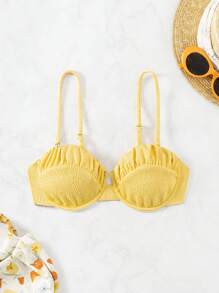 Swim Mod Women's Ruched Padded Bikini Top With Adjustable Straps (Underwire) For Summer, Beach, Swimming, Vacation - Yellow - View 3