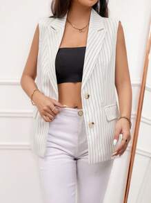 GENKIRA Ngẫu nhiên Sọc Bộ đồ Áo vest - trắng - Xem 5