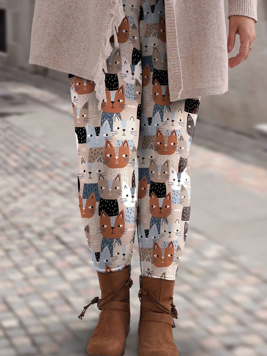 EMERY ROSE Của phụ nữ Kích thước lớn Giải trí Nhiều màu Hình con mèo Xà cạp Đối với Mùa thu Và Mùa Đông - Nhiều màu - Xem 1