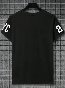 Aesthetic Post--Men's Letter & Number Print Round Neck Short Sleeve T-Shirt - Black - View 4