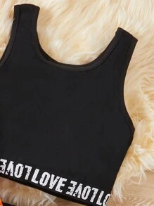 Sparklyn 適用於少女的字母條紋連帽衫、背心和工裝褲套裝