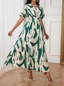 SHEIN Clasi Women's Random Printed Batwing Sleeve Dress Maxi Women Outfit - Multicolor - View 6