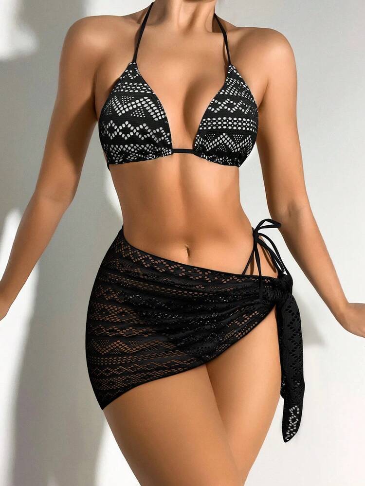 Women's Hollow Out Bikini Set Three-Piece Set Summer Beach
