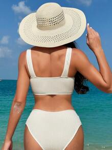 SHEIN Swim Summer Women's Plain Textured Bikini Set