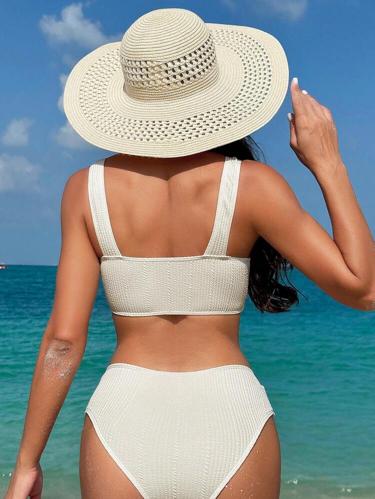 Summer Women's Plain Textured Bikini Set