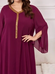 Al Najma Bordeauxrode plus size dames Arabische jurk met pailletten en geweven band