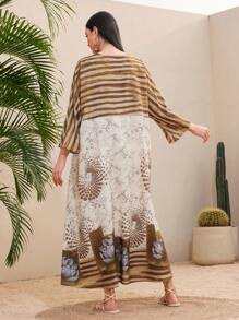 Al Najma 女士阿拉伯印花蝙蝠袖連衣裙 - 彩色 - 查看 2