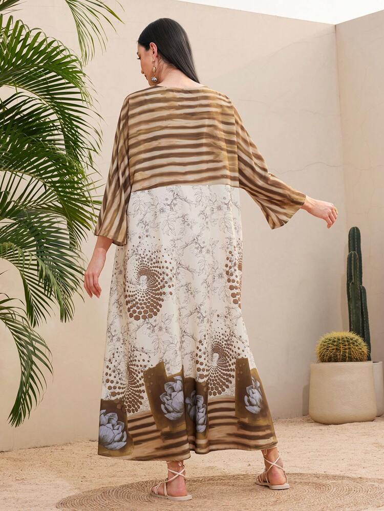 Ladies' Arabian Printed Batwing Sleeve Dress Kaftan Jalabiya Dress