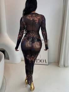SHEIN SXY 女士圓領修身連身裙 - 黑色 - 查看 2