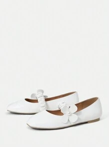 CUCCOO DOLLMOD Women'S Cute Round Toe Flat Shoes With White Pu Upper Material - White - View 2